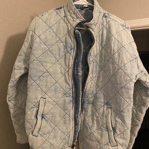GAP Light Indigo Blue Quilted Chambray Cotton Full Zip Bomber Jacket